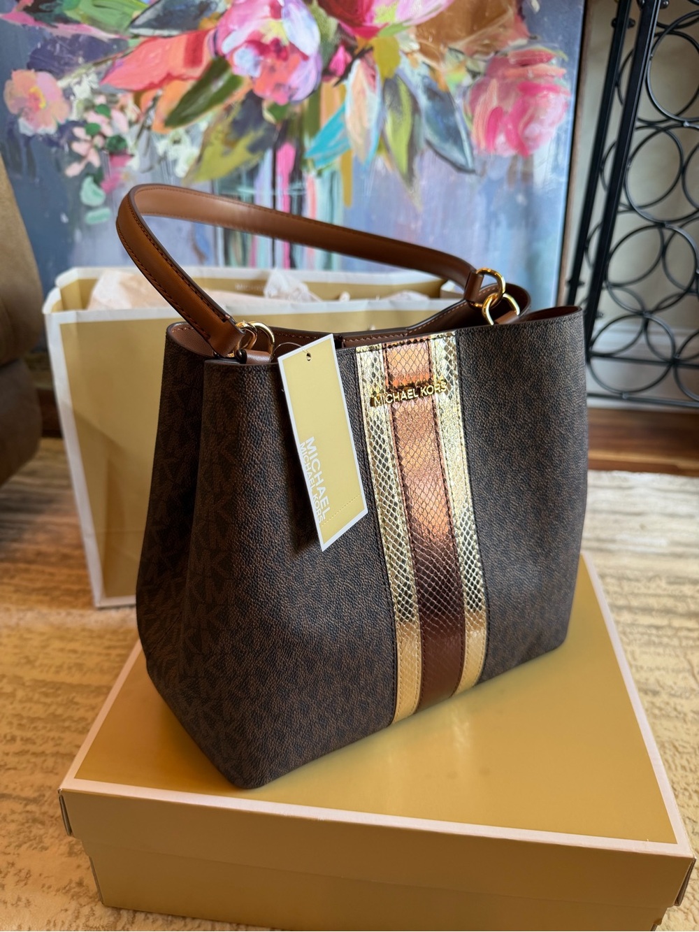 Michael Kors Brown Signature Shoulder Bucket Bag